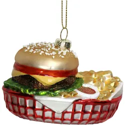 Christbaumschmuck 10cm Glas Hamburger Fast Food Handbemalt mit Glitzer Weihnachtsbaum Anhänger Weihnachten Christbaumanhänger Weihnachtsbaumschmuck
