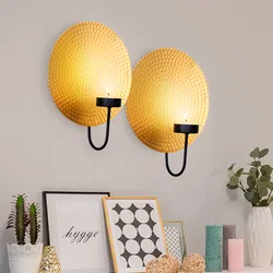2er Set Wand Kerzen Halter Ständer GOLD Wohn Ess Zimmer Dekoration Hammerschlag Design schwarz