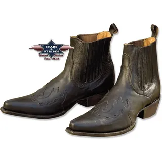 Herren Damen Western Cowboy Biker Leder Stiefelette Boots »WB-08« Schwarz - Schwarz - 44