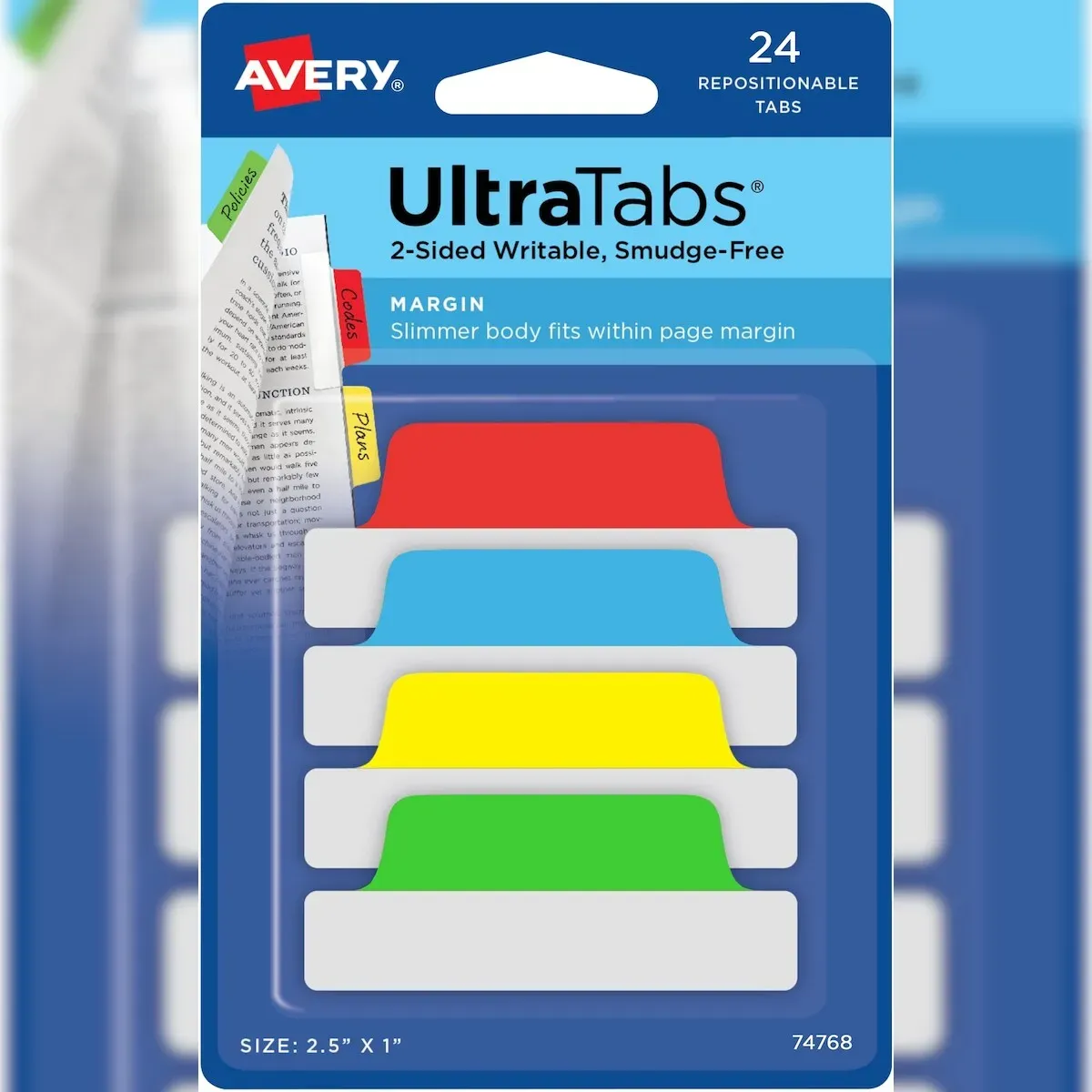 AVERY Haftstreifen UltraTabs 63,5x25,4 mm grün, balu, rot, gelb VE=20x24 Stück