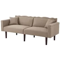 Refined Living Schlafsofa Zweisitzer-Sofa, Sofa mit Liegefunktion, 2-in-1 Schlafsofa, Klappsofa, verstellbare Rückenlehne Sofa, Leinen Schlafcouch, kleines Sofa mit Bettfunktion, Sofa für Gästezimmer, Relaxsofa, Multifunktionssofa mit Holzfüßen, Metallverzierungen, Baumwoll-Leinen-Stoff, hochdichter Schaumstoff, mit Zwei bequeme Kissen 1 Teile, für Kleine Wohnungen, Gästezimmer, Wohnzimmer,Büro,Schlafzimmer braun