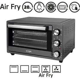 ICQN 20 Liter Minibackofen mit Airfry, Heißluftfritteuse, Ober-/Unterhitze mit Umluft-Funktion, 5 Grill-Funktion - Schwarz