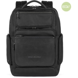 Piquadro Macbeth Fast-check Laptoprucksack 15,6" aus Leder und recyceltem Schwarz