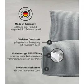 mokebo Sitzsack aus Cord Der Gelassene', Bean Bag, Relaxliege oder Bodenkissen in Grau