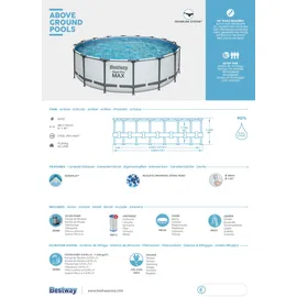 BESTWAY Steel Pro Max Frame Pool Set 488 x 122 cm lichtgrau inkl. Filterpumpe + Zubehör