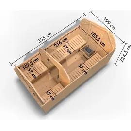 Karibu Fasssauna Asymmetrisch 3 inkl. 9 kW Bio-Kombiofen + ext. Steuerung