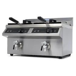 Maxima Gastro Fritteuse - 2 x 8 l - 2 Körbe - mit Ablasshahn - Induktion