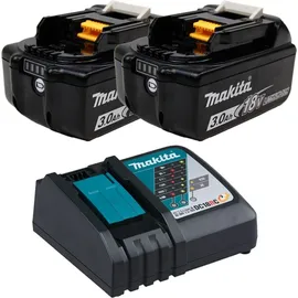 Makita 2x BL1830B Akku 3,0 Ah 18V Li-Ion mit Ladestandsanzeige + DC18RC Schnellladegerät - DC18RC-BL1830B-2x