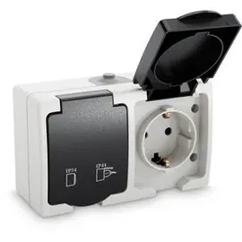 greate Steckdose Feuchtraum, IP44, Aufputz, 2-fach, grau, Feuchtraum