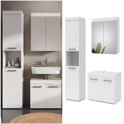 Vicco Badmöbelset Luna Weiß Skandi Badezimmerschrank Badschrank Waschtischunterschrank Spiegelschrank Hochschrank Schranktür Schrankfach Ablage Aufbewahrung