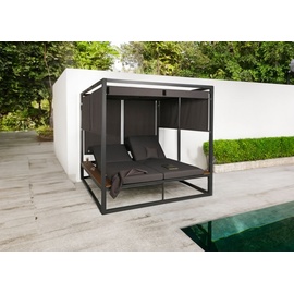 Mendler Aluminium Lounge-Gartenliege HWC-M63, XL Sonnenliege Bali-Liege Doppelliege Outdoor-Bett, 10cm-Polster dunkelgrau