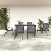 VidaXL 7-tlg. Garten-Essgruppe Schwarz Stahl und Textilene