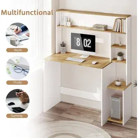 EUGAD schriftSchreibtisch, Computertisch, 5-stufiges Bücherregal, mit Stauraum - Weiß/Braun