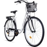 Bergsteiger Florenz 28 Zoll Damenfahrrad mit Korb, Beleuchtung & Schaltung, ab 160 cm, Damen Fahrrad mit Shimano 7 Gangschaltung, Retro Damenrad