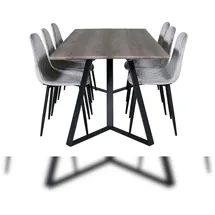 VCM MarinaGRBL Essgruppe Esstisch El Holz dekor grau und 6 Polar Diamond Esszimmerstühle Velour grau.