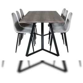 VCM MarinaGRBL Essgruppe Esstisch El Holz dekor grau und 6 Polar Diamond Esszimmerstühle Velour grau.