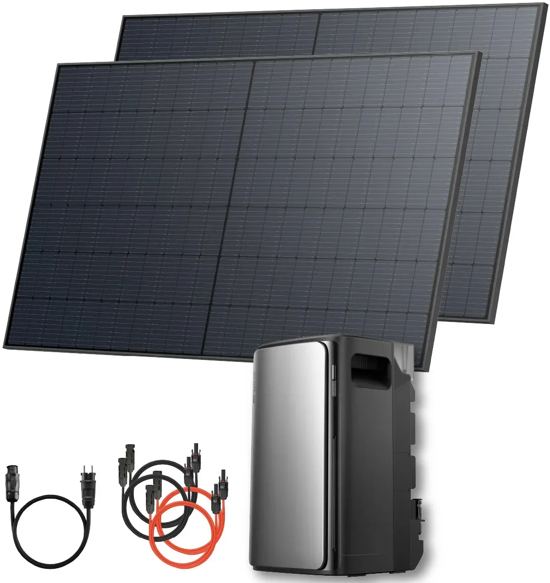 Solarway® 880Wp / 800W Balkonkraftwerk mit 1,9kWh Speicher komplett Steckdose - 1,9 kWh EcoFlow Stream Max - Solaranlage Komplettset - 440W bifaziale Solarmodule & EcoFlow Speicher & Zubehör