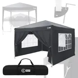 ECD Germany Pavillon 3x3 Wasserdicht Stabil Winterfest, Pop Up Faltpavillon, Gartenpavillon faltbar mit 4 Seitenwänden, Partyzelt klappbar, UV Schutz 50+, Gartenzelt für Outdoor Camping, Anthrazit