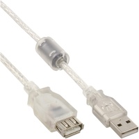 InLine USB 2.0 Verlängerung, St/Bu Typ A, transparent, mit Ferritkern, 1m