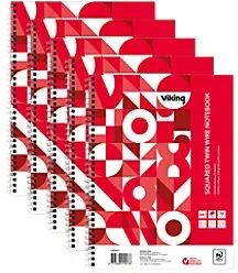 Viking Collegeblock DIN A4+ Kariert Doppeldraht Seitlich gebunden Softcover Gelocht 160 Seiten 5 Stück à 80 Blatt