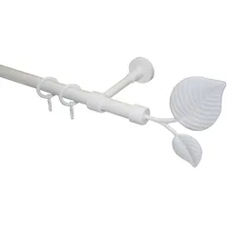 Gardinenstange GARESA "BLATT", weiß, L:370cm Ø:20mm, Metall, Kunststoff, Gardinenstangen, Vorhanggarnitur, Kunststoff, verlängerbar, mit Ringe