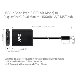 Club 3D Club3D CSV-1555 USB-C®(DP Alt-Mode) / DisplayPortTM Dual Monitor 4K60Hz M/F MST Hub