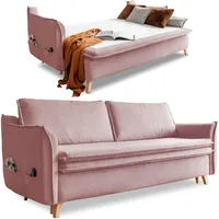 Schlafsofa mit Bettkasten, Schlafsofa Dauerschläfer - Big Sofa mit Schlaffunktion und Bettkasten, Schlafsofa mit Matratze, Sofabett Schlafcouch mit Bettkasten Schlafcouch Ausziehbar - Couch Puderrosa