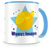 Samunshi® Kindertasse mit Namen Tasse Lustiger Kugelfisch Personalisierte Tasse mit Namen Kinder Kinderbecher mit Namen Kindergarten blau 300ml