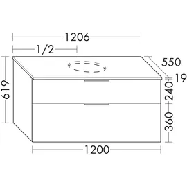 Burgbad Waschtischunterschrank 2 Schubladen 120 x 55 x 0 cm Lichtgrau Matt