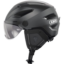 ABUS Pedelec 2.0 ACE - Fahrradhelm mit Rücklicht, Visier, Regenhaube, Ohrenschutz - für Damen und Herren - Dunkelgrau, Größe L