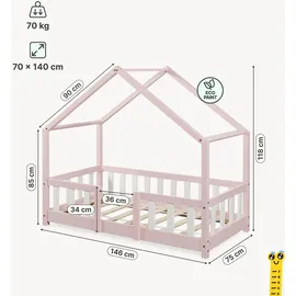 [en.casa] Kinderbett Treviolo 70 x 140 cm Kiefer rosa/weiß