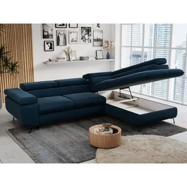 MKS Meble Ecksofa Wohnlandschaft L-Form mit Schlaffunktion und Bettkasten, Schlafsofa mit Bettkasten, Sofa mit Einstellbare Kopfstützen, Peter L ... - Dunkelblau