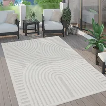 Paco Home Teppich PACO HOME "Livorno 674", beige (creme), B:60cm H:14mm L:100cm, Polypropylen (PP), Teppiche, Teppich, Uni Farben, moderner Hoch-Tief-Effekt, Scandi-Look, Outdoor geeignet