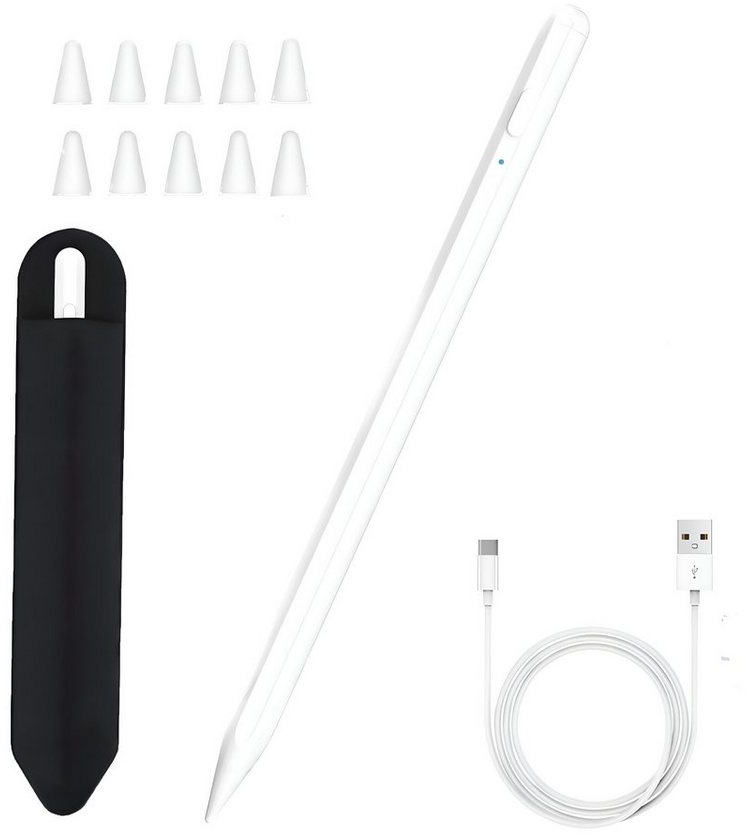 CULTZEN Eingabestift Tablet Stylus Pen Stift für Apple Pencil iPad Pro Air (2018-2022) (mit Etui, 10 Abdeckung spitzen Set, 2-St., Eingabestift mit Etui und 10 Schutzhülle) Tablet Palm Rejection, Magnetisch, Präzise, iPad Pro Air Mini weiß