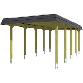SKANHOLZ Walmdach Carport Spreewald 3,45 x 7,41 m imprägniert mit EPDM-Dach und Pfostenanker