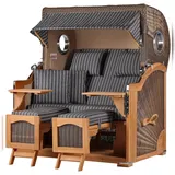 Mr. Deko bene living Strandkorb Komplettset Ammersee Grande XL Teak PE grau Modell 500 inkl. Liftersystem Schutzhülle Doppelrollen Glasbecherhalter