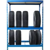 Floordirekt Reifenregal | Reifenständer für autoreifen, Belastbares eifenregal für 8 Reifen mit 2 Ebenen, 180 x 130 x 50 cm (Blau)