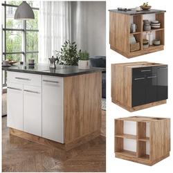 Vicco Kücheninsel Küchenblock Einbauküche Fame-Line Eiche Anthrazit 90 cm modern Hochglanz Küchen Schränke Apothekerunterschrank Schubunterschrank Regalinselunterschrank Softclose-Scharnier Küchenmöbel