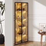 Eckvitrine Mit 1 Tür, Led An Jedem Boden Und Soft-close-schanieren, Für Wohnzimmer, Mdf, Eiche, 62 X 35 X 160 Cm