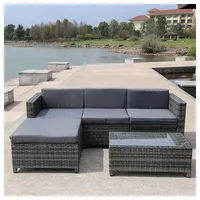 Melko Loungeset Sitzgruppe Polyrattan Lounge Gartensofa Set Grau Liege, (Set, Tisch mit 3-Sitzer Sofa und Hocker) grau