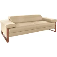 2,5-Sitzer W.SCHILLIG "finn", beige (sahara s37), B:230cm H:71cm T:106cm, Flachgewebe S22 (100% Polyester);Stoff S37 (100% Polyester);Longlife Xtra-Leder Z59: Glattleder mit modischer Prägung. Hautstärke 0, 9 - 1, 1 mm, Sofas, German Design Award 2016, Fußgestell Nussbaum natur, Breite 230 cm
