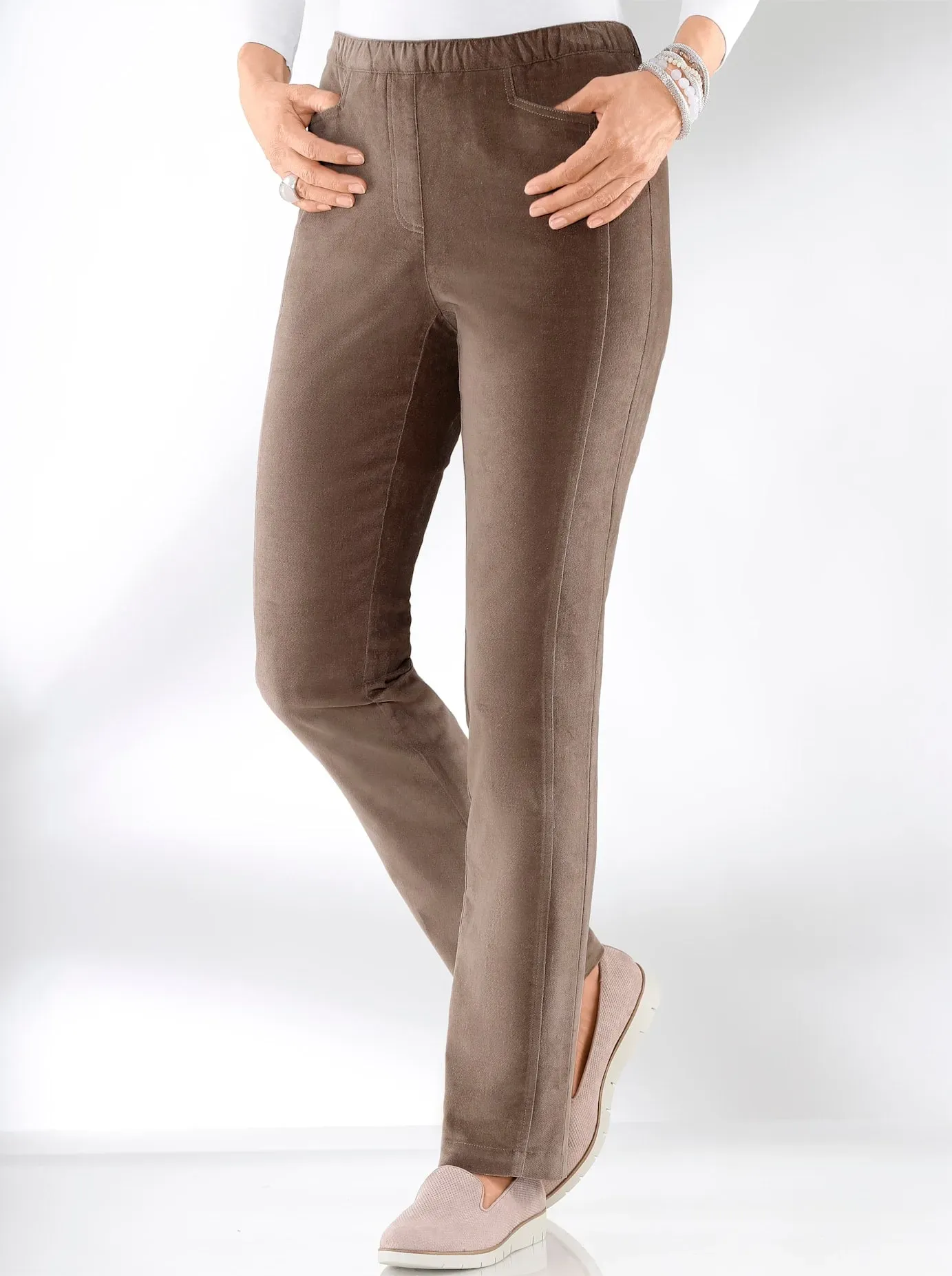 Schlupfhose CASUAL LOOKS, Damen, Gr. 20, Kurzgrößen, grau (taupe), 98% Baumwolle, 2% Elasthan, unifarben, lang, Hosen Schlupfhose
