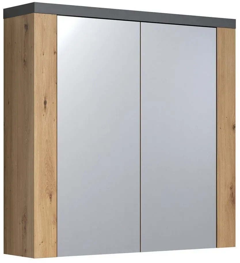 Preisvergleich Produktbild trendteam Spiegelschrank Badezimmerschrank Follow Badezimmermöbel Spiegel Hängeschrank Eiche/Anthrazit 79x78x20cm beige