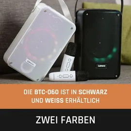Lenco BTC-060BK - Karaoke-Set mit Bluetooth®, wiederaufladbarem Akku, drahtlosem Karaoke-Mikrofon und Disco-LED-Beleuchtung
