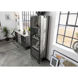 Massivmoebel24 Vitrine Mango 60 x 40 x 180 cm Grau