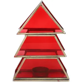 Marrakesch Orient & Mediterran Interior Teelichthalter Christbaum 17cm Rot aus Glas als Weihnachtsdeko Finse