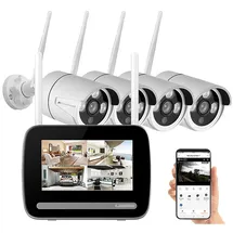 VisorTech Funk-Überwachungs-Set: Funk-Monitor-Rekorder + 4x 2K-Funk-Kamera