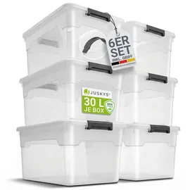 Juskys Aufbewahrungsbox Kunststoff 30 l transparent/weiß