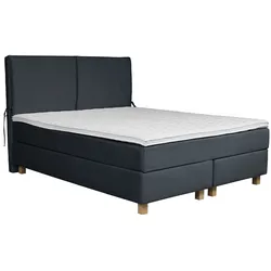 Boxspringbett HOME AFFAIRE "Nele", blau, B:141cm L:210cm, Struktur fein (100% Polyester), Samtvelours (100% Polyester), Komplettbetten, Boxspringbett, inkl. Topper im schlichtem Design
