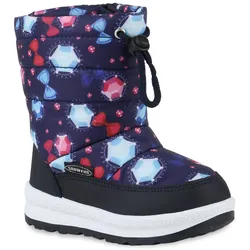 Kinder Winter Boots in Schwarz Dunkelblau Rot Muster